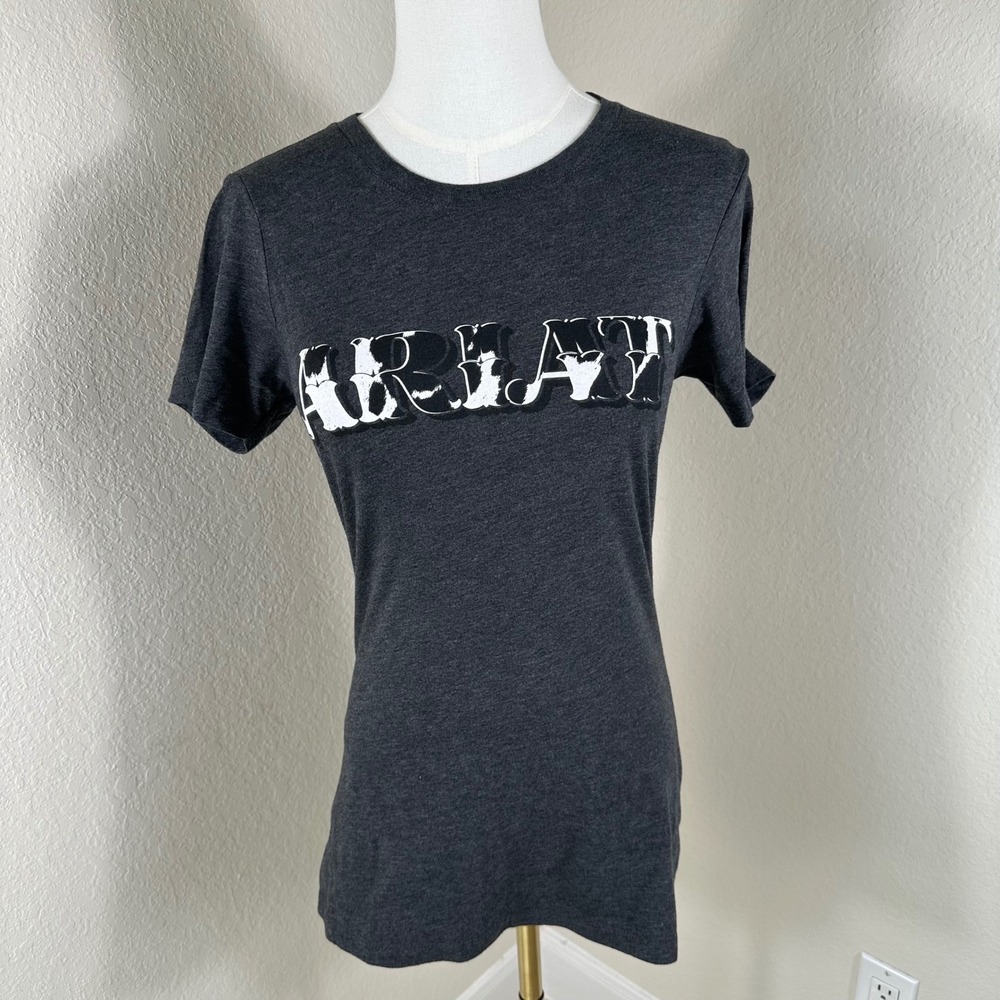 Ariat T-Shirt Women S Gray Western Equestrian Cow Print Logo Short Sleeve Top